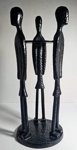 Hammered Black Metal Shadow People African Style Figures Pillar Candle Holder - Picture 1 of 14