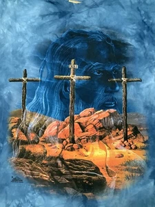 Vintage 2002 JESUS CHRISTUS The MOUNTAIN Crucifixion Batik Erwachsene T-Shirt L Blaylock - Bild 1 von 7