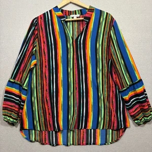 Notations Rainbow Stripe Blouse XL Colorblock Colorful Retro Bold Statement Top - Picture 1 of 7