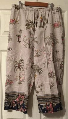 Women's Size 10 Linen Blend Cropped Pants Beachy Coastal Boho Cruise Resort Wear - Image 1 of 4