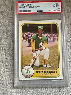 1981 FLEER RICKEY HENDERSON CARD #574 GRADED PSA 8 NM-MT OAKLAND A'S - Image 1 of 2