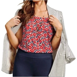 CAbi 5356 flipside cami blouse top red navy floral reversible Small - Picture 1 of 9