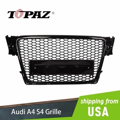 Bumper Hood Hex Grille Black Front Mesh Rs4 Style For 2009-2012 AUDI A4/S4 B8 8T - Image 1 of 4