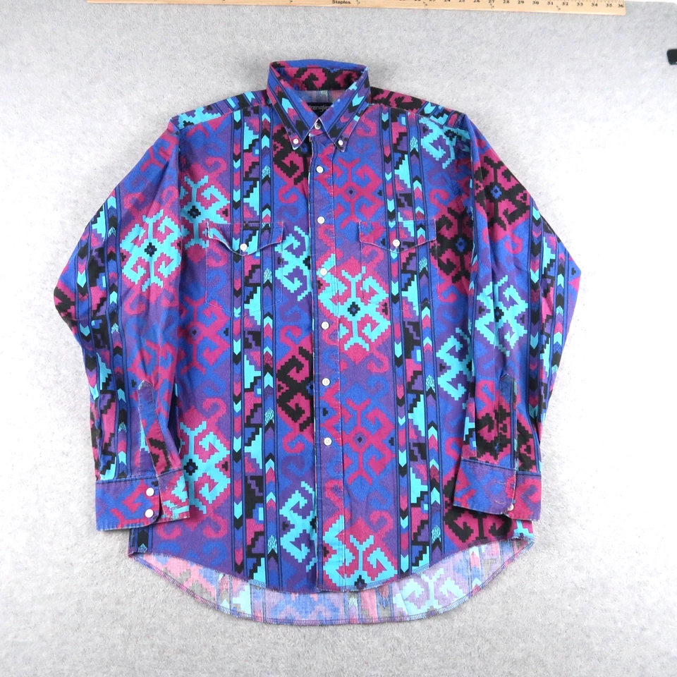 Vintage 90s Wrangler Western Shirt Mens 16-34 Long Sleeve Aztec Cowboy Cut - Image 1 of 4