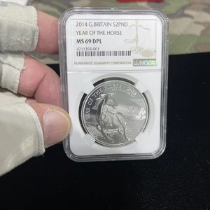 2014 LUNAR SERIES GREAT BRITAIN S2PND YEAR OF THE HORSE COIN NGC MS 69 DPL - Bild 1 von 2