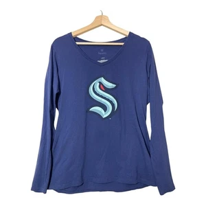 NHL Seattle Kracken Hockey Womens Long Sleeve T-Shirt V-Neck Large Fanatics - Picture 1 of 3