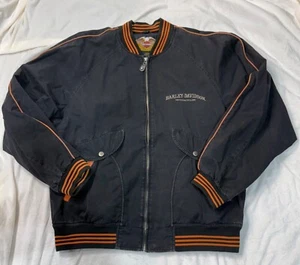 Vtg Harley-Davidson Jacket "Biker Gang" Style Distressed Cotton Mens Size Large - Picture 1 of 10