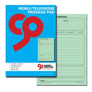 Cherry GREEN Memo / Telephone Message PAD A5 100pages 80gsm - Picture 1 of 2