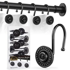 Shower Curtain Hooks Decorative Shower Curtain Rings Rust Resistant Metal Sho... - Picture 1 of 6