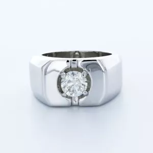 Anillo clásico de oro blanco con diamantes certificados naturales corte redondo D Si2 de 1,05 quilates para hombre - Imagen 1 de 10