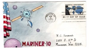 #1557 Mariner 10 Venus Mercury Space FDC - Herman Maul Hand-painted 1975 - Picture 1 of 2