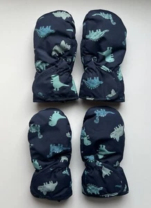 2 Pairs of H&M Baby Toddler Water Repellent Ski Mittens Size 1-2Y Dinosaur Blue - Picture 1 of 7