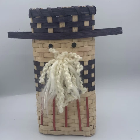 11.5" 3D Uncle Sam USA Americana Hand Woven Basket Signed 2002 J Pifer Cover