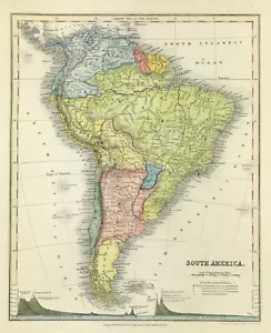 South America Mountain Ranges map height Orr & Co London 1840 - Picture 1 of 4