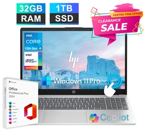2025 HP Laptop Computer 15.6" Touch 12th Gen Intel i5, 32GB RAM 1TB SSD, Win Pro - Picture 1 of 10