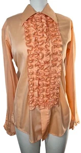 Lion Of Troy Button Up Ruffle Tuxedo Shirt Coral - Picture 1 of 5