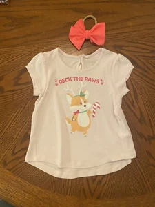 DECK THE PAWS shirt 4T toddler Pink matching bow on nylon Christmas Shimmer - Picture 1 of 6