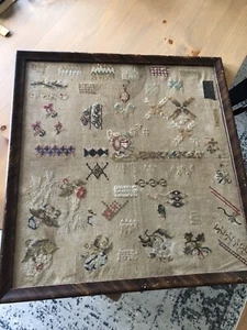 Antique American Sampler C 1800’s Practice Embroidery Large Framed Maine - Picture 1 of 11