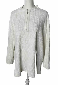 Coldwater Creek Size XL 1/4 Zip Sweater White Cotton Fisherman Nautical Pullover - Picture 1 of 9