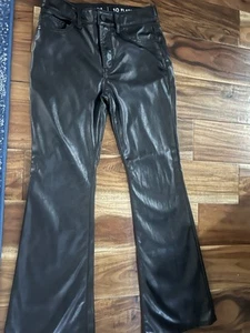 Gap Kids Girls Pants Size 10 Black Faux Leather Flare High Rise $59 - Picture 1 of 4