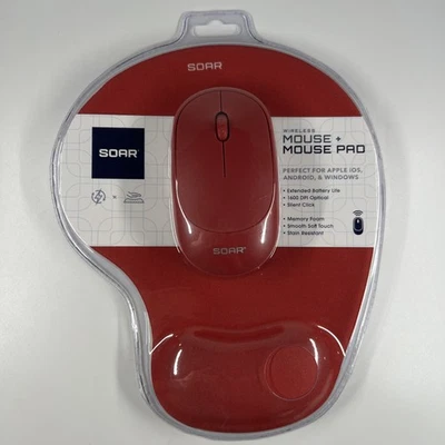 SOAR Wireless Mouse and Mouse Pad Red Brand New Sealed - 1600 DPI Optical!  - Image 1 of 4