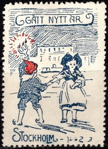 1923 Sweden Poster Stamp Happy New Year Stockholm - Picture 1 of 4