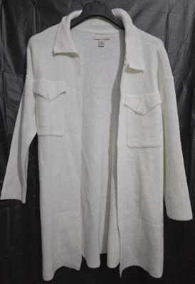 Cardigã feminino By Design branco aberto frontal de malha apertado com bolsos tamanho XL - Imagem 1 de 4