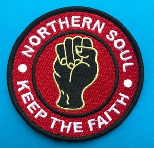 NORTHERN SOUL IRON ON PATCH - KEEP THE FAITH - RED / BLACK - 65MM DIA - SMALL - Picture 1 of 1