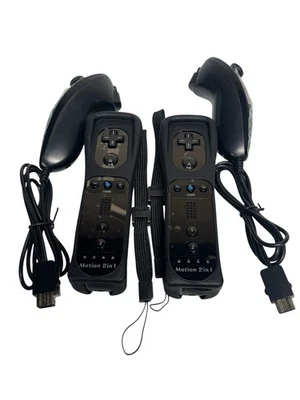 2 in 1 For Nintendo Wii Motion Plus Remote Controller Nunchuck~ LOT 2 BLACK - Image 1 of 2