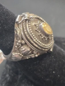Vintage Antique 925 Sterling Silver Oval Poison Pill Box Ring Sz 7.5 - Picture 1 of 5