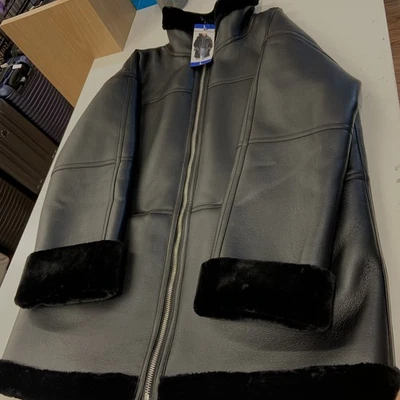 Rebecca Minkoff Ladies' Faux Leather Car Coat Black. - Image 1 of 3