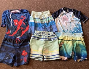 Boys Size 8 - 10 Six Piece Swim Suit Lot Spider-Man and shark suits - Picture 1 of 7