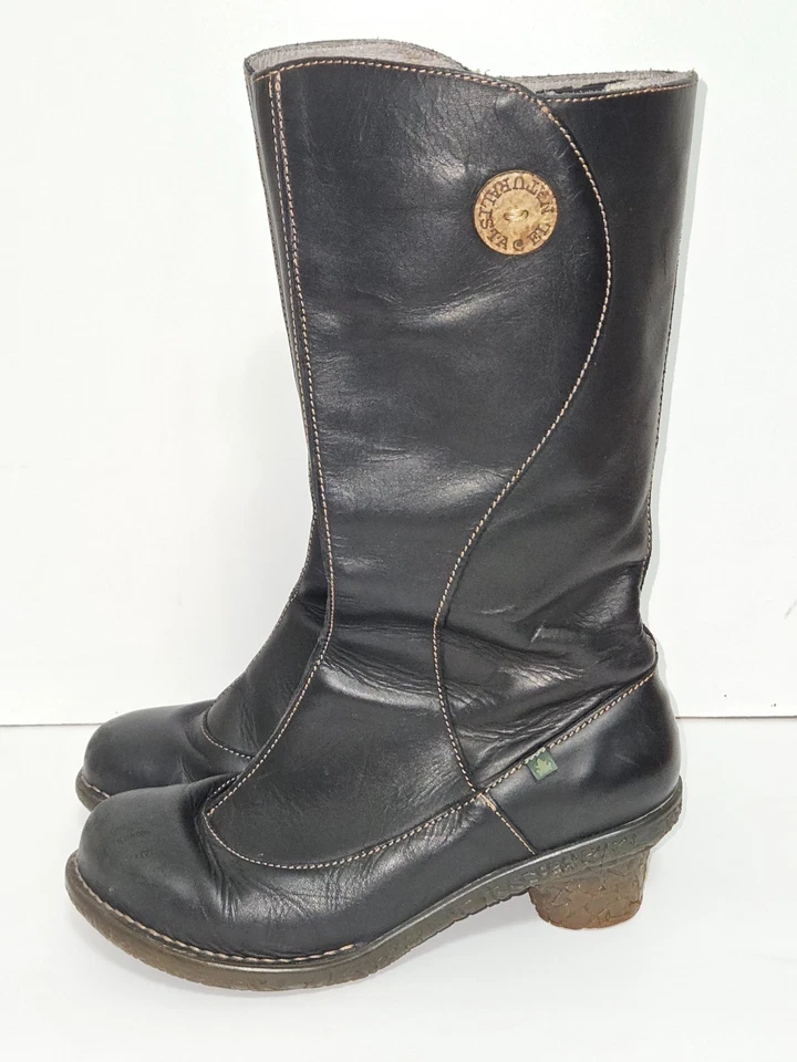 Botas altas medias de cuero negras El Naturalista con tacón bajo talla 39 RARAS Foto 1 de 4