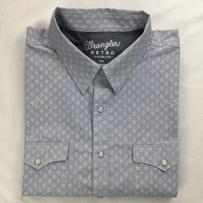 Camisa Western Retro Para Hombres Wrangler 2XL Azul Blanco Perla A Presión Manga Larga Vaquero Foto 1 de 4