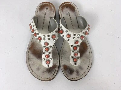 Sandalias Antonio Melani Cuero Correa en T Maya Coral Blanco Tachuelas Mujer’s Talla 7M Foto 1 de 4