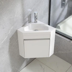 22" Corner Bathroom Vanity Floating Cabinet w/Resin Sink Wall Mounted Small Room - Picture 1 of 10