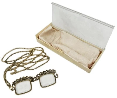VTG Fancy Lorgnette Magnifying Glasses Spectacles Gold plate long chain 19th cen - Image 1 of 4
