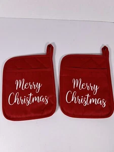 Custom Red Pot Holders For Christmas Holidays Merry Christmas - Picture 1 of 3