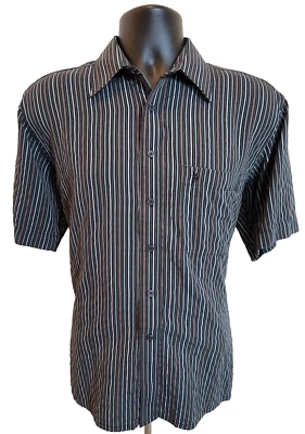 Camisa Charles Kenley & Smith 1998 Vintage Negra Azul Gris Rayas Nueva Foto 1 de 3