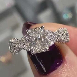 2.50TCW Radiant Cut Moissanite Twisted Band Engagement Ring 14K White Gold Over - Picture 1 of 9