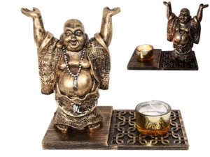 (1) Happy Buddha Candle Holder Golden - Picture 1 of 2