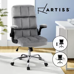 Artiss Office Chair Velvet Seat Racing Gaming Computer Desk Chairs Armrest Grey - Picture 1 of 9