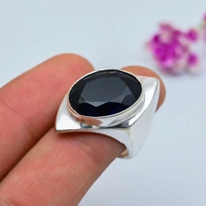 Blue Sapphire Lab-Created Ring 925 Sterling Silver Handmade Jewelry Ring Gifts - Picture 1 of 5