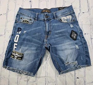 Ring of Fire MENS SIZE 30 Blue Shorts Denim Distressed Hem Light Wash Patches - Picture 1 of 16