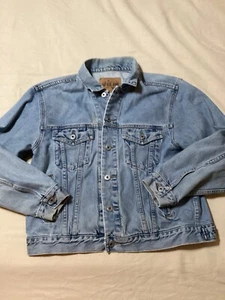 Vintage GAP Denim Jacket M Oversized 90s Distressed Trucker Jean Blue - Picture 1 of 12