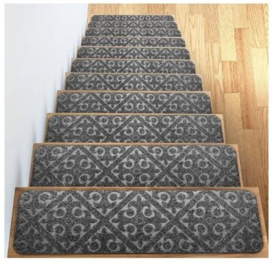 Carpet Stair Treads Set of 13 Non Slip/Skid Rubber Runner Mats Grey Indoor/Outdo - Image 1 of 4