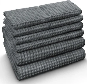 European Waffle Weave Bath Towel Set - 100% Organic Cotton - Quick Dry Lint Free - Picture 1 of 6