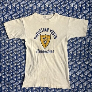 VTG 60s Champion Running Man Kids Christian Youth Crusaders Flock Print Sz 12 - Picture 1 of 9