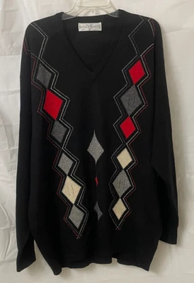 Lyle & Scott винтажный серый/красный бриллиант ягненка шерсти экипажа черный свитер Шотландии XXL - Изображение 1 из 4