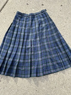 Saia xadrez de lã Veg Pendleton 14 azul Baird tartan plissado linha A midi EUA - Imagem 1 de 4
